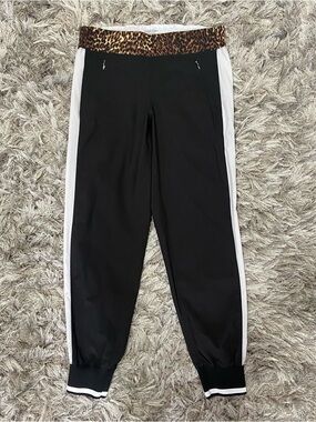 Calvin Klein Black Performance Pants with Leopard-Print Waistband